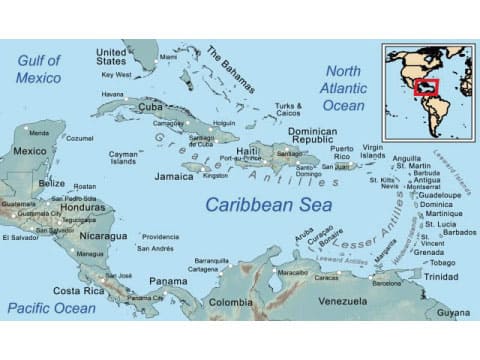 西インド諸島及びカリブ海周辺地図